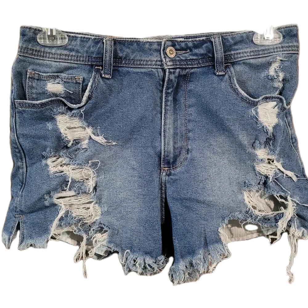 Hollister Curvy High-Rise Vintage Shorts 30 x 4 Medium Wash Distressed Ripped